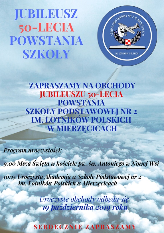 Plakat promujący jubileusz 50 lecia powstania Szkoły Podstawowej Nr w Mierzęcicach