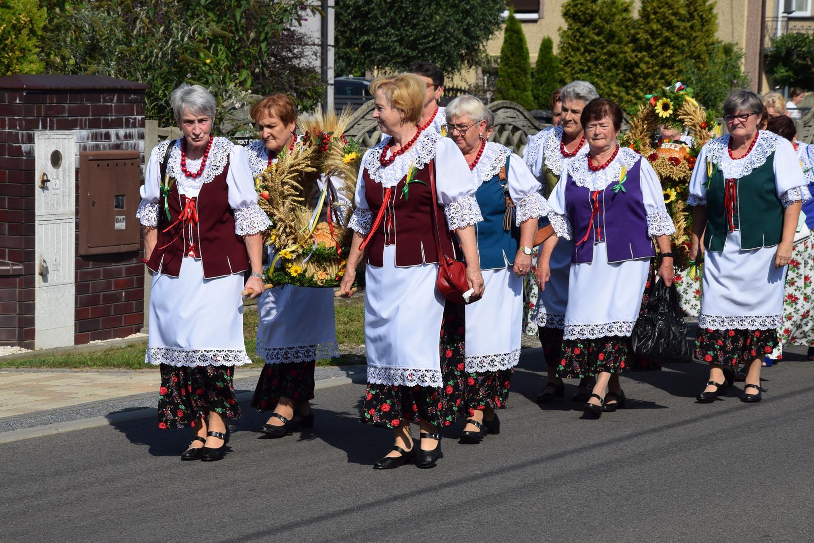 Zdjęcie przedstawiające korowód dożynkowy