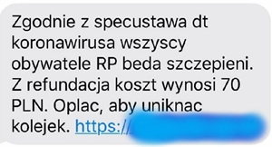 Przykład fałszywej wiadomości SMS