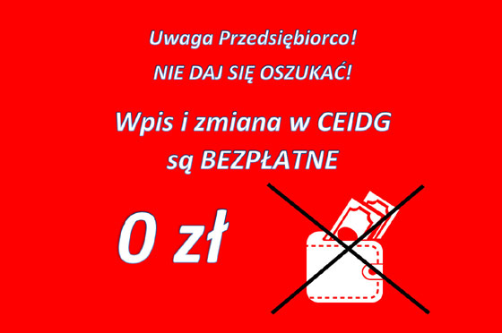 Baner informujący o bezpłanym wpisie i zmianie w CEIDG