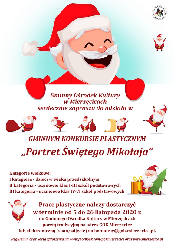 Plakat - zaproszenie do udziału w konkursie pt. "Portret Świętego Mikołaja"