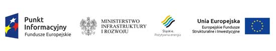 Baner z logotypami unii europejskiej, logotypem województwa śląskiego oraz ministerstwa infrastruktury
