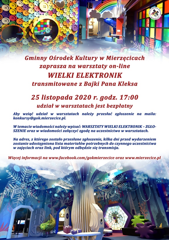 Plakat - zaproszenie do udziału w warsztatach on-line "Wielki Elektronik"