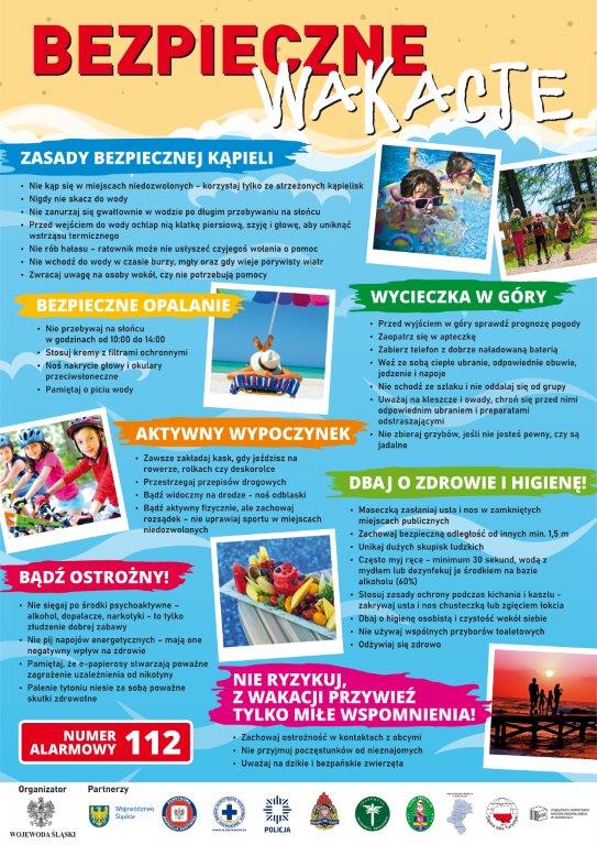 Plakat zachęcający do zachowania rozwagi w trakcie wakacji