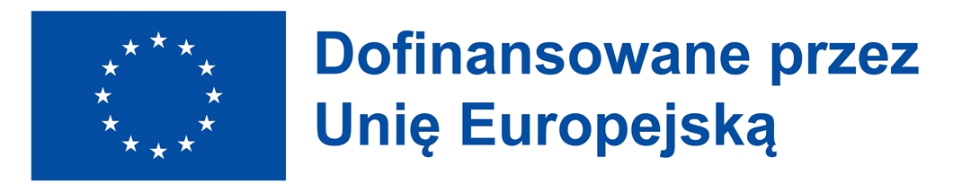 Flaga uni europejskiej z opisem Dofinansowane przez Unię Europejską