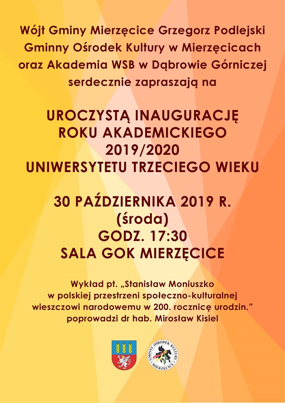 Plakat promujący uroczystą inaugurację roku akademickiego 2019/2020