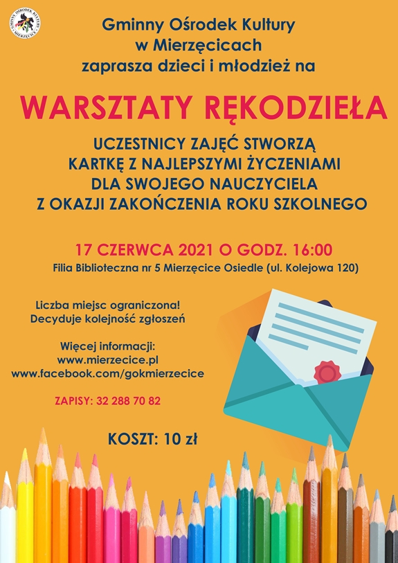 Plakat zachęcający do zapisu na warsztaty kartka dla nauczyciela