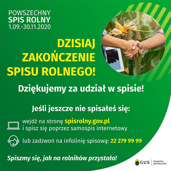 Zakończenie Powszechnego Spisu Rolnego 2020 - plakat promujący