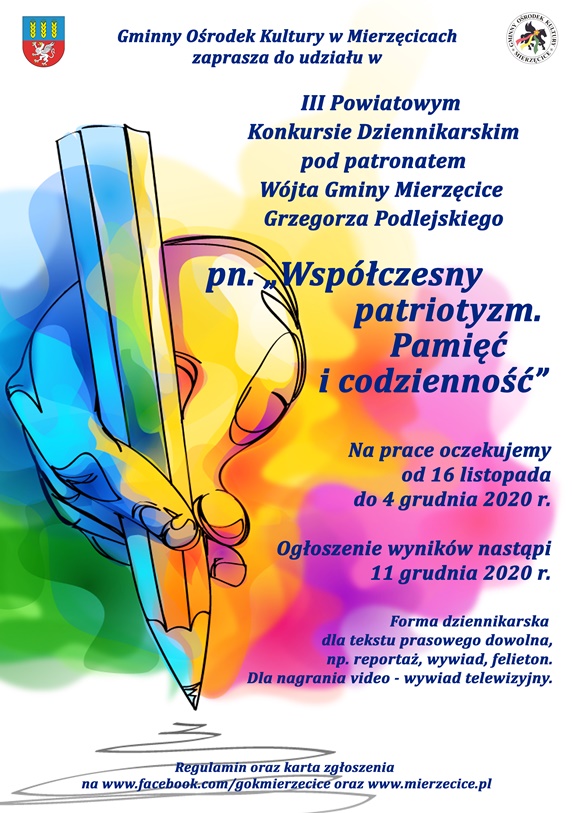 Plakat - zaproszenie do udziału w konkursie pt. "Współczesny patriotyzm. Pamięć i codzienność"