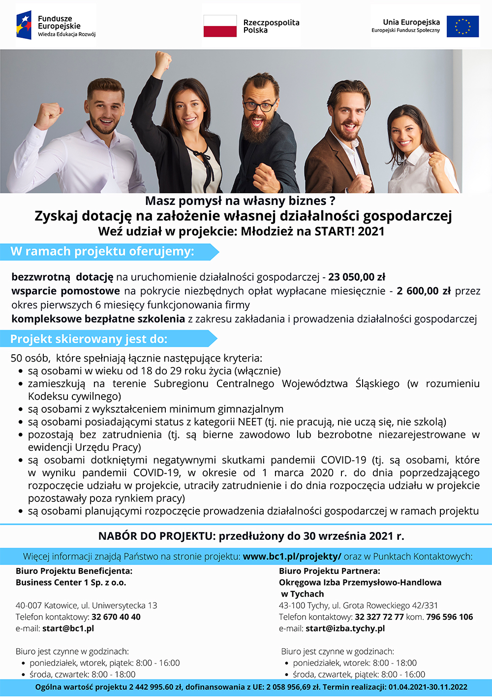 Plakat z opisem projektu "Młodzież na start"