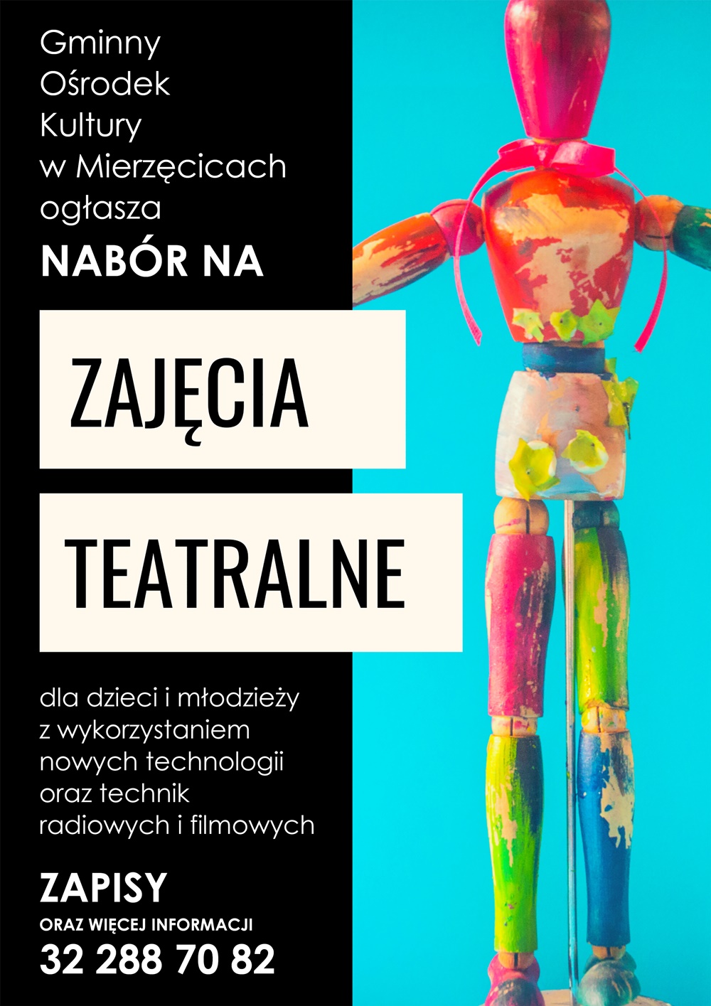 Plakat zachęcający do zapisu na warsztaty teatralne