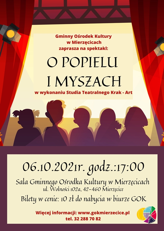 Plakat promujący udział w przedstawieniu pt. "O Popielu i myszach"