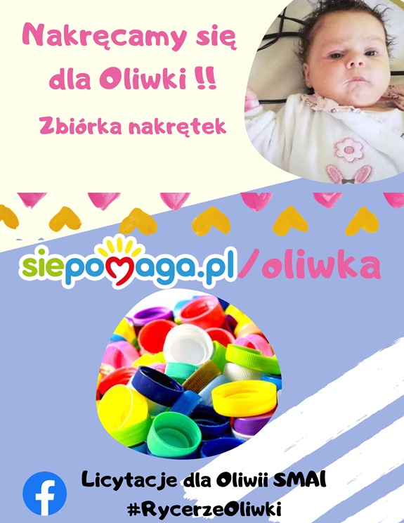 Plakat - nakręcamy się dla Oliwki, zbiórka nakrętek