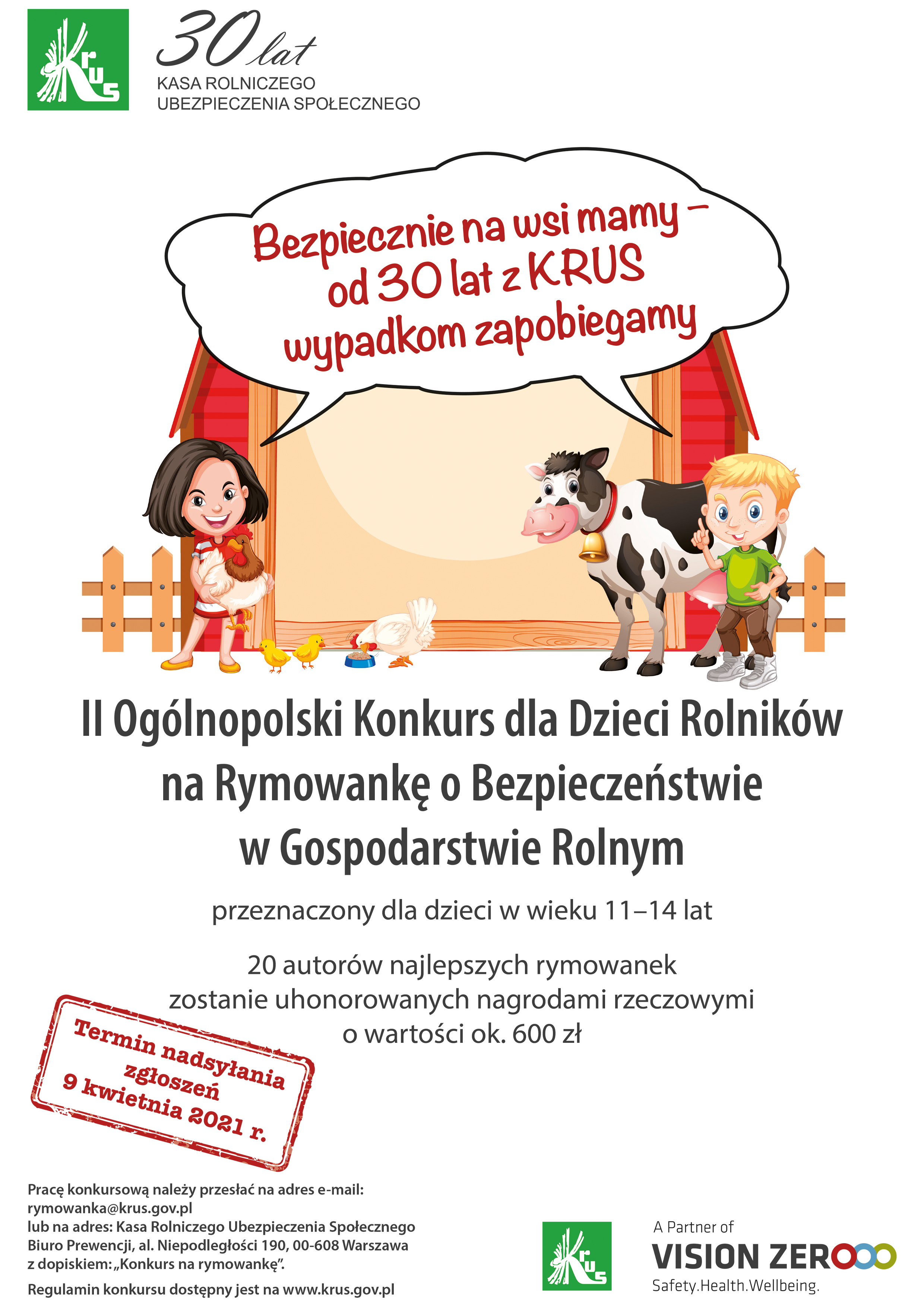 Plakat promujący Ogólnopolski Konkurs na Rymowankę o Bezpieczeństwie w Gospodarstwie Rolnym