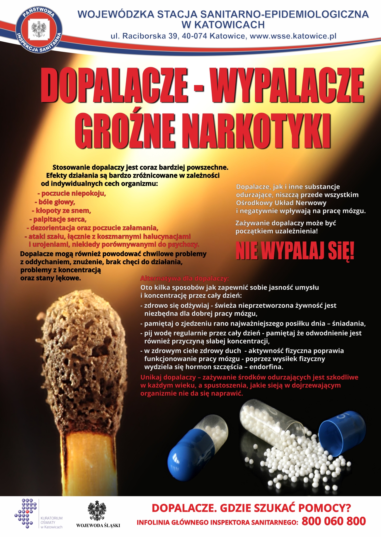 Plakat ostrzegający przed wpływem dopalaczy