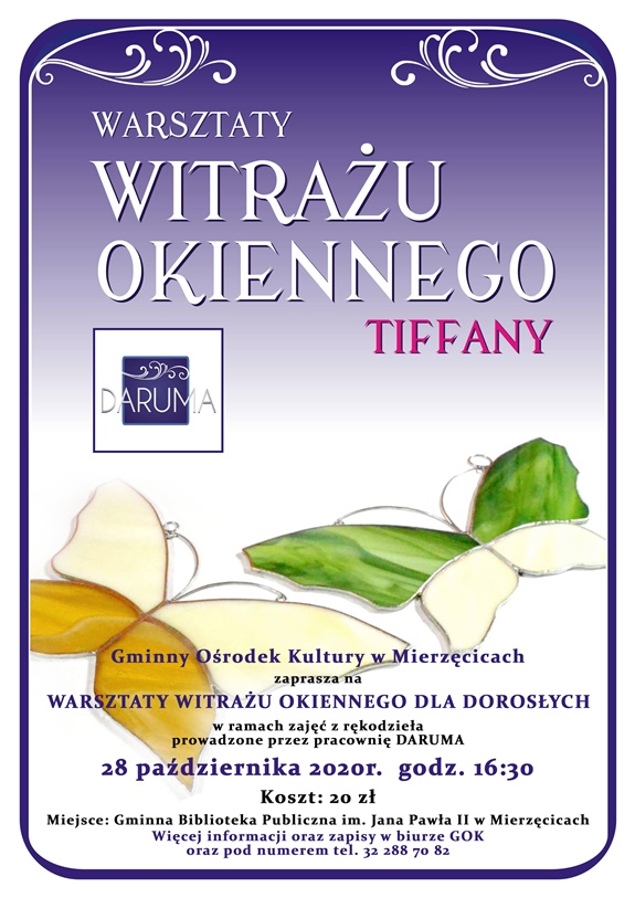 Plakat promujący wydarzenie "Warsztaty tworzenia witraży okiennych"